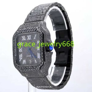 Tendance luxe Hip Hop Men Men de mode Mécanique Mécanique Iced Out Iced Out Black Lab-Diamond Square Dial Design au prix de gros