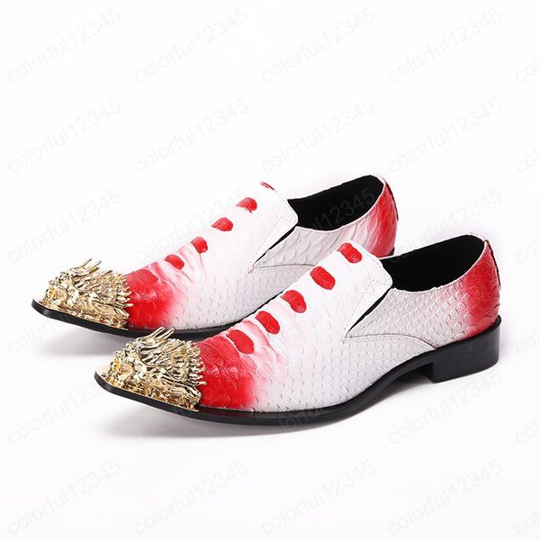 Tendance hommes chaussures or acier orteil chaussures habillées en cuir pour hommes blanc rouge fête et chaussures de mariage grande taille