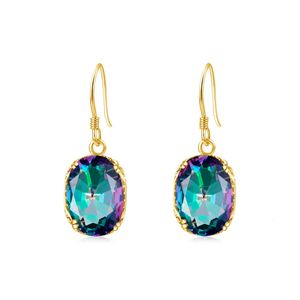 Tendance Mystic Topaz Boucles d'oreilles en or pour femme avec des pierres arc-en-ciel couleur feu grande fête de mariage bijoux de luxe cadeau d'anniversaire 240112