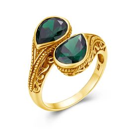 Tendencias en forma de gota de agua, anillos de esmeralda verde para mujer, oro con piedras, diseñador de lujo, accesorios de joyería únicos, regalo de fiesta de boda 240112