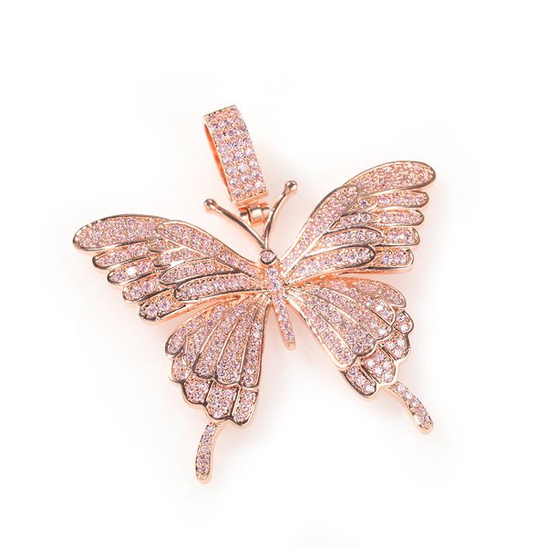 Colliers pandants Hiphop avant-gardistes, pendentif papillon en diamant rose, colliers de mode distinctifs, pendentif de collier de gens de mode