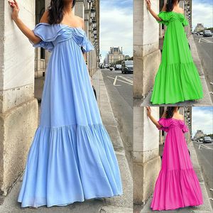 Trendseting Style Dames Solid Color Off-Shoulder A-Line Mid-lengte Strapless Sexy Dress valt op met modieus ontwerp AST185583