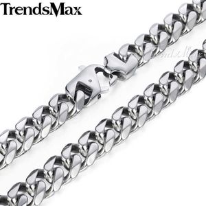 Trendsmax 316L roestvrij staal herenketting, geborstelde matte ketting, Cubaanse rand, zilver, 15 mm toon, HNM18 Q0809