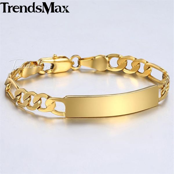 Pulsera para bebé Trendsmax, cadena Figaro rellena de oro, brazalete liso, pulsera de identificación con eslabones para bebés, niños, niñas, 5mm, 11, 5cm, KGBM10260x