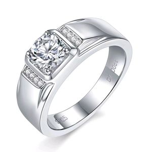 Trendy 1ct Round Moissanite Mens Rings 925 Sterling Silver Wedding White Gold Poled Jewelry for Men