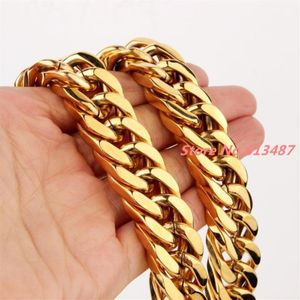 À la mode 17mm de large charmant en acier inoxydable 316L or cubain gourmette chaîne hommes lourd Cool bijoux collier 7-40 cadeau Chains277m