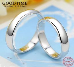 TRENDY 1PCS PURE 925 STERLING Silver S Couple Ring Simple Smooth Wedding Band Bijoux pour les amoureux Women Men7476027