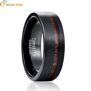 Anillo de boda de moda, anillo de compromiso de tungsteno de carburo puro negro mate para hombres, anillos de madera de Acacia para hombres, joyería de regalo