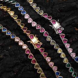Trendy 2023 Fashion Summer Hip Hop Sieraden Iced Diamond Bezel Setting Ketting 5mm Rainbow Heart Tennis Chains For Women Men