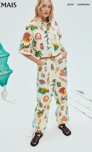 Trendy 2024 Designer Dress Summer Nieuwe print Casual Set Losse veelzijdig shirt+brede pootbroek