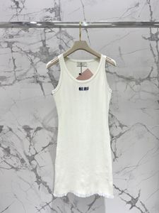 Trendy 2024 Nieuwe Designer Dress Classic Letter Logo Round Neck korte mouwen Organza gesplitste bodem tanktop jurk 3 kleuren