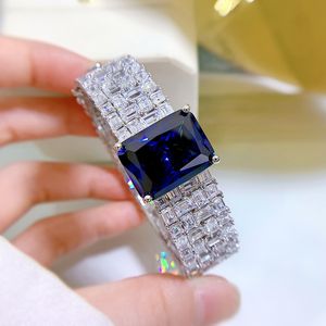 Trendy 20ct Sapphire Diamond Bangle armband 100% Real 925 Sterling Silver Wedding armbanden voor vrouwen Men Betrokkenheid Sieraden