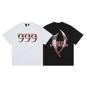 Trendy 23ss Brand Vlone999 T-shirt à manches courtes imprimé de style métal pour hommes et femmes avec grand v High Street Hip-hop demi-manches