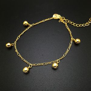 Bracelets de cheville plaqués or 24 carats pour femmes, rythme fascinant, petite cloche, bijoux de pied, sandales pieds nus, chaîne 305w