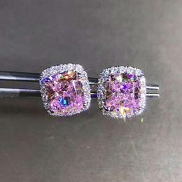 Trendy 2ct Lab Pink Diamond Stud Earring Real 925 joyería de plata de ley Compromiso Pendientes de boda para Mujeres Hombres Regalo de fiesta 210325264f