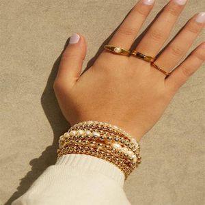 Ensemble de 6 bracelets multicouches à la mode, perles empilées, boule d'or, perles, brins de perles, 256Q