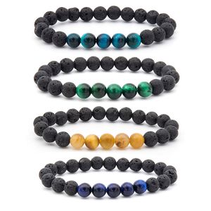 Bracelet tendance en pierre de lave noire, 8mm, œil de tigre, brins de perles, diffuseur d'huile essentielle, bijoux pour femmes et hommes