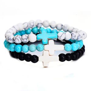 À la mode 8mm noir pierre de lave turquoise perle croix bracelet huile essentielle diffuseur Bracelet pour femmes hommes bijoux