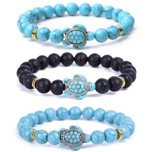 Trendy 8 mm zwarte lava steen witte turquoise kralen schildpadarmbanden etherische oliediffusor armband voor vrouwen mannen sieraden