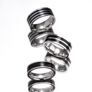À la mode 8mm bande noire hommes anneau titane anneau carbure décontracté hommes bijoux Couple bandes de mariage petit ami cadeau