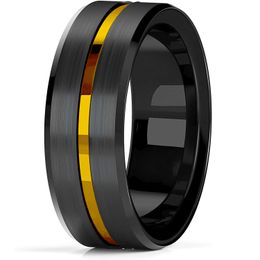 Trendy 8mm groove afgeschuinde trouwringen voor mannen zwart geborsteld stalen verlovingsring heren trouwband