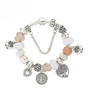 Bracelet en argent 925 tendance avec cristaux, breloque à la mode, pendentif en forme d'arbre de vie en forme de cœur, Pandora, perle d'amour pour filles, bijoux à faire soi-même