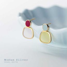 À la mode 925 Sterling Silver Asymétrie Bonbons Couleurs Émail Ovale Goutte Dangle Boucle D'oreille pour les Femmes Fine Jewelry Étudiant Cadeau 210707