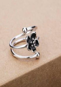 Trendy 925 Sterling Zilver Drip Oil Black Rose Flower Verstelbare Ringen voor Meisje Open Ring Vrouwen Sterling Zilveren Sieraden Q07087024988