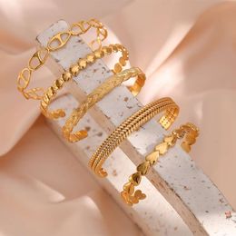 Trendy verstelbare Open Gouden vergulde manchet Bangle -set Aantal Aangeinden van roestvrijstalen mode sieraden armbanden armbanden