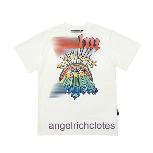 Tendy and Fashion Angels Chaopai New Rainbow Star Classic Letter impresa Camiseta de manga corta con etiqueta corta con etiqueta real, original 1: 1 calidad