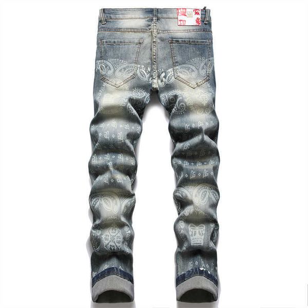 Jean imprimé à motif numérique tendance et personnalisé pour homme avec coupe slim élastique et pieds droits pantalon de jeunesse tendance pour homme