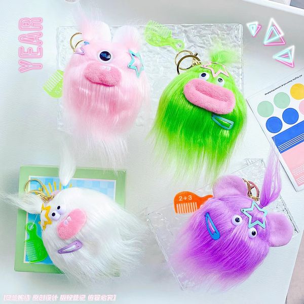 Trendy et populaire cheveux longs tresse gentleman poupée pendentif, laid et mignon coiffure long monstre en peluche, fille de sac à dos pour fille