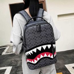 Sac à dos tendance pour hommes, sac de voyage en treillis, cartable d'étudiant, grande capacité, sac requin, tendance de rue 230708