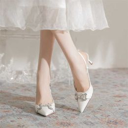 Baotou – sandales d'été à talons fins pour femmes, chaussures simples en cuir à motif de pierre pointu, talons hauts de banlieue, 240228