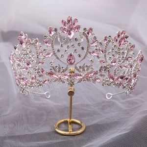 Trendy barokke roze ab crystal tiara kroon vrouwen verjaardagsfeestje nieuwe koningin bruids bruid haar sieraden haarband accessoires
