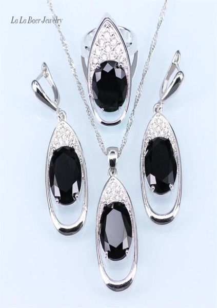 Big Big Black Stone White White Strugs Silver 925 Bijoux de bijoux pour les femmes Boucles d'oreilles Collier Pendant Ring207E2016534