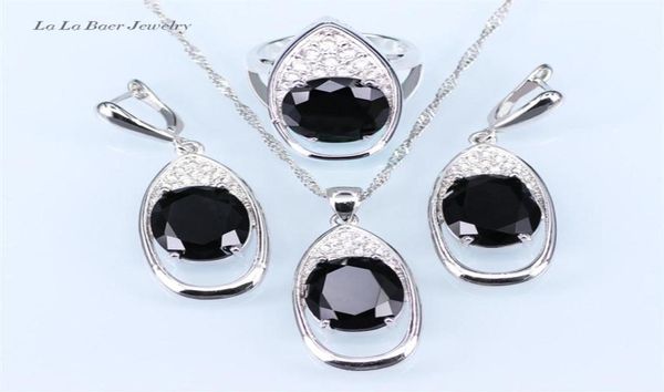 Big Big Black Stone White White Silm Round Silver 925 Bijoux pour femmes Boucles d'oreilles Collier Pendant Ring207E2389286