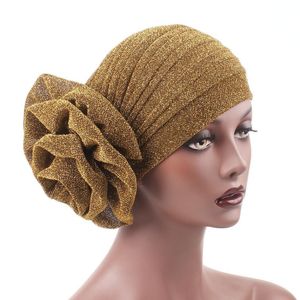 Trendy Big Flower Hijab Turban Caps African Women Hespecties Female Beanie Summer Moslim Ladies Hoofd Wrap Foullard Femme Africaine