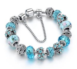 Trendy Blue Flower Bead BraceletsBangles voor Dames Bloem Pulseira Feminina Charm Crystal Sieraden Armband GC603