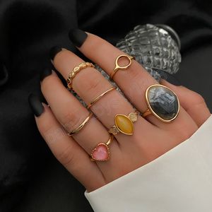 Conjunto de anillos para nudillos bohemios a la moda para mujer, Color dorado, corazón de cristal, anillos geométricos para dedo, joyería, accesorios para regalos