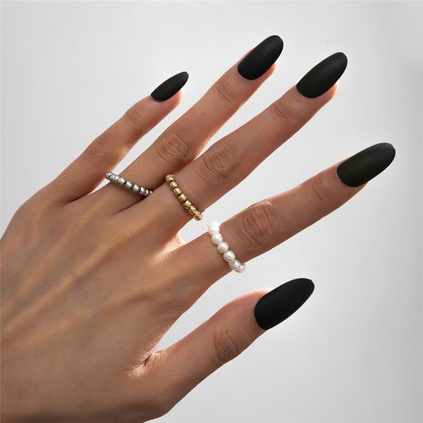 Conjunto de anillo de perla de imitación para nudillos de dedo bohemio de moda para mujer, anillos de cuentas acrílicas de colores mezclados, joyería estética de moda
