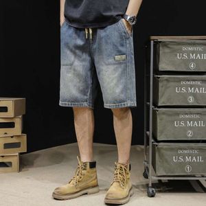 Trendy merk denim shorts bijgesneden broek voor losse oversized broek voor heren, 2024 nieuwe Amerikaanse zomer