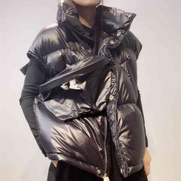 Trendy Merk Mode Bright Face Down Jacket Vest Vrouwen Winterstijl met Taille Bag Dikke Koreaanse eend Down Vest 210923