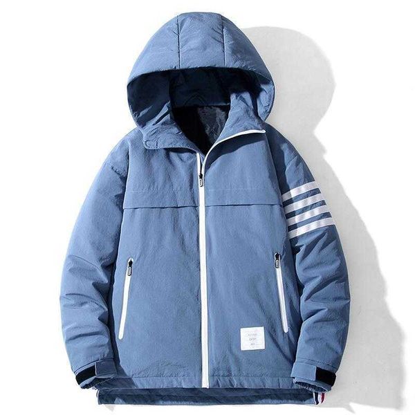 Chaqueta de plumón de cuatro barras de marca a la moda para hombre, chaqueta con capucha deportiva informal gruesa de invierno 90 con plumón de pato blanco para parejas