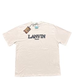 T-shirt à manches courtes de marque tendance LANVIN Langfan, co-marqué avec des célébrités, broderie de lettres de même couleur, coupe ample pour les couples hommes et femmes