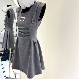 Trendy Brand New Sexy Letter Flying Sleeve dress Women's Crewneck Pleated Waist A- Line Skirt