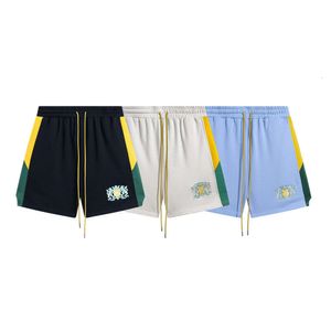 Trendy Brand Rhude Bordidered Drawstring Casual Color Blocking Shorts for Men and Women High Street Beach Sports Capris