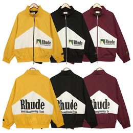 Trendy Brand Rhude Retro Jacket Classic Patchwork Zipper Logotipo de logotipo Impreso Interpretado de otoño para hombres Mujeres CSD2404274-12