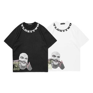 Camiseta holgada y versátil con estampado de hombre enmascarado viejo lavado de manga corta de marca de moda