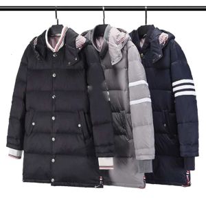 Trendy merk Tho Broone winterstreep vier bar middellange capuchon dons voor heren trend verdikte warme jas